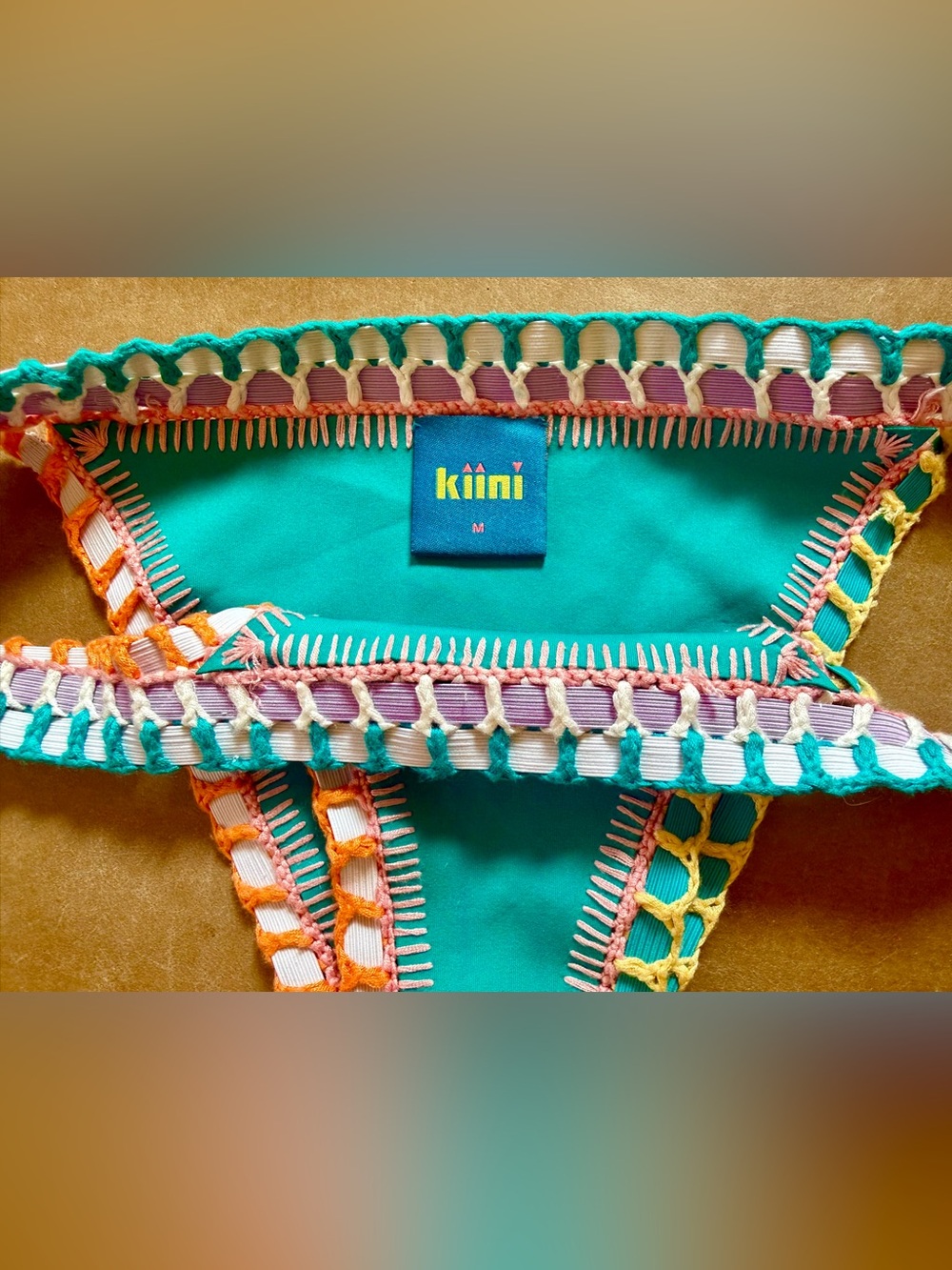 KIINI Turquoise Crochet Trim Bikini in Teal with Multicolor Accents - Picture 6 of 6